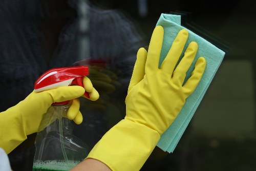Commercial cleaning team maintaining a modern office interior