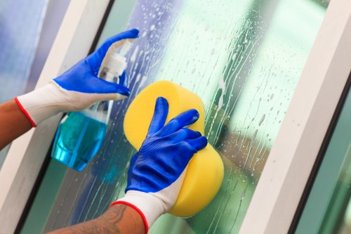 Janitorial staff performing commercial cleaning in a retail space