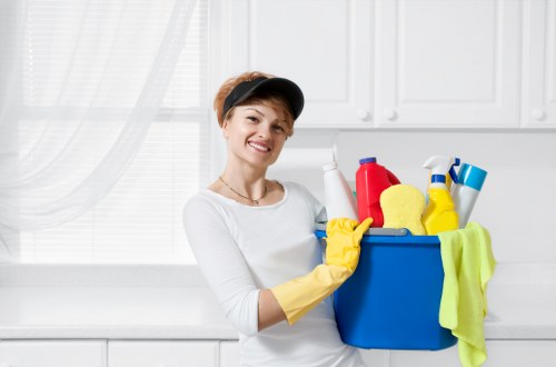 Professional cleaning of a business lobby and high-touch surfaces