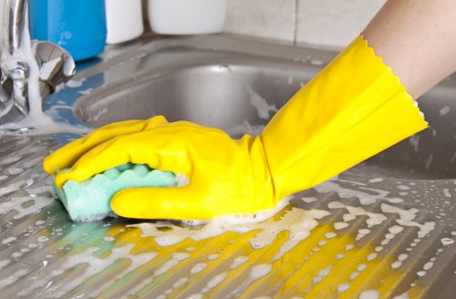 Thorough kitchen deep cleaning with appliances and counters